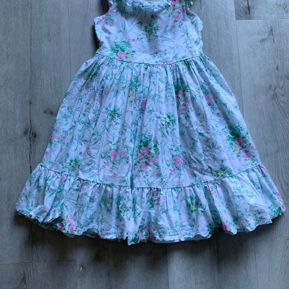 Janie and Jack Girls' White Pink Green Floral Ruffle Sleeve Tiered Sundress Sz 8